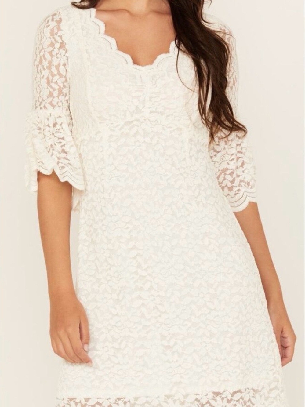 Shyanne Western Lace Mini Dress Romantic Boho Festival Sheer Bell Sleeve Fairy M - Picture 3 of 13